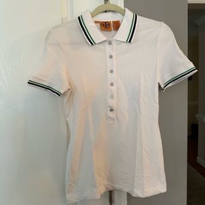 Tory Burch White Polo Shirt with Black and Green Trim